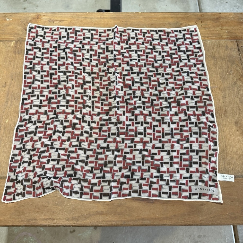 Vintage Ann Taylor 100% Silk Scarf Basketweave Geometric Square Made in Japan